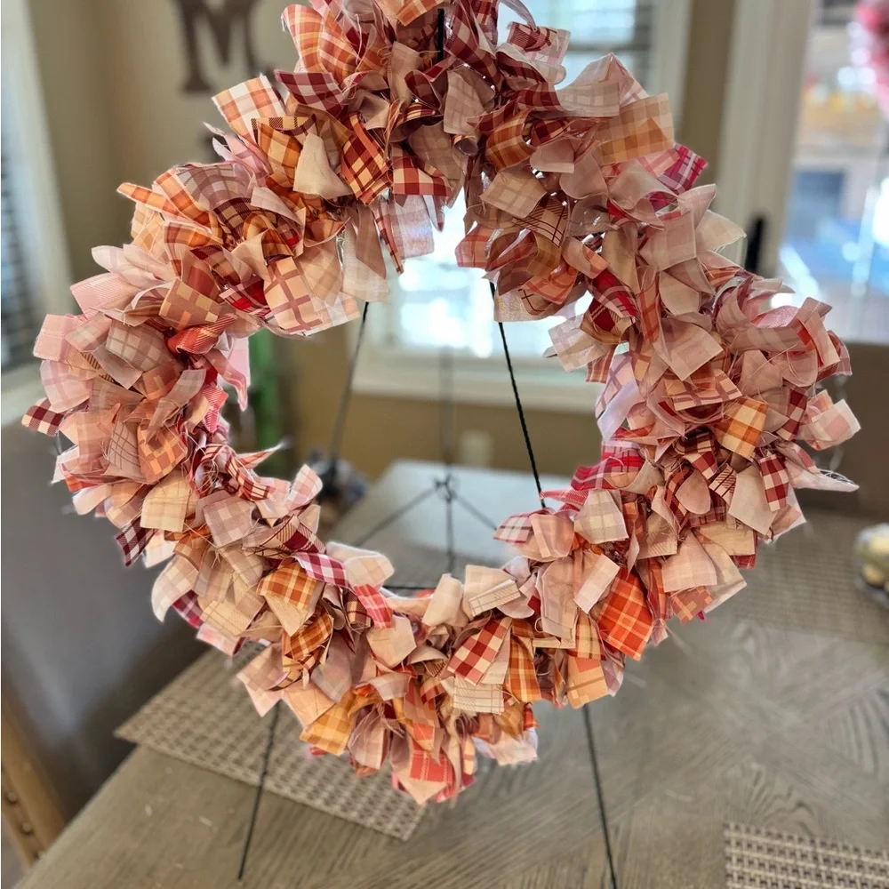 Hand Crafted Plaid Wreath - Red and Pink